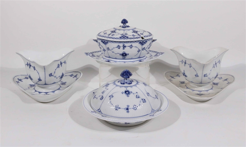 Four Royal Copenhagen Blue Fluted Serving Pieces