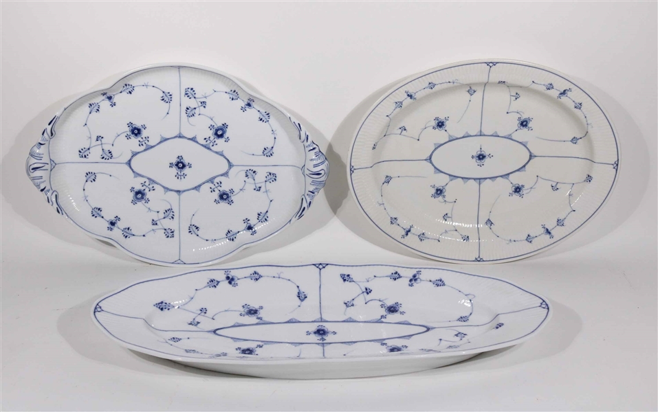 Three Royal Copenhagen Blue Fluted Oval Platters