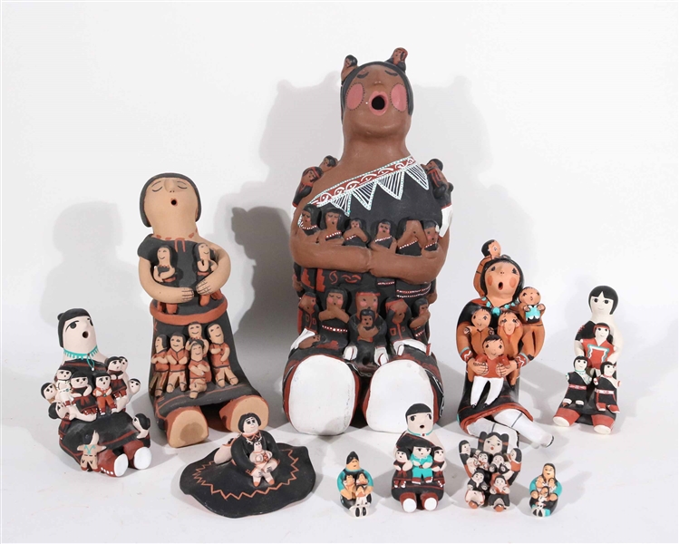 Ten Native American Storyteller Pottery Figures