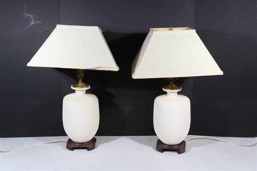 Pair of Textured White Ceramic Table Lamps