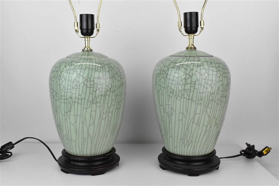 Pair of Chinese Celadon Ginger Jar Table Lamps