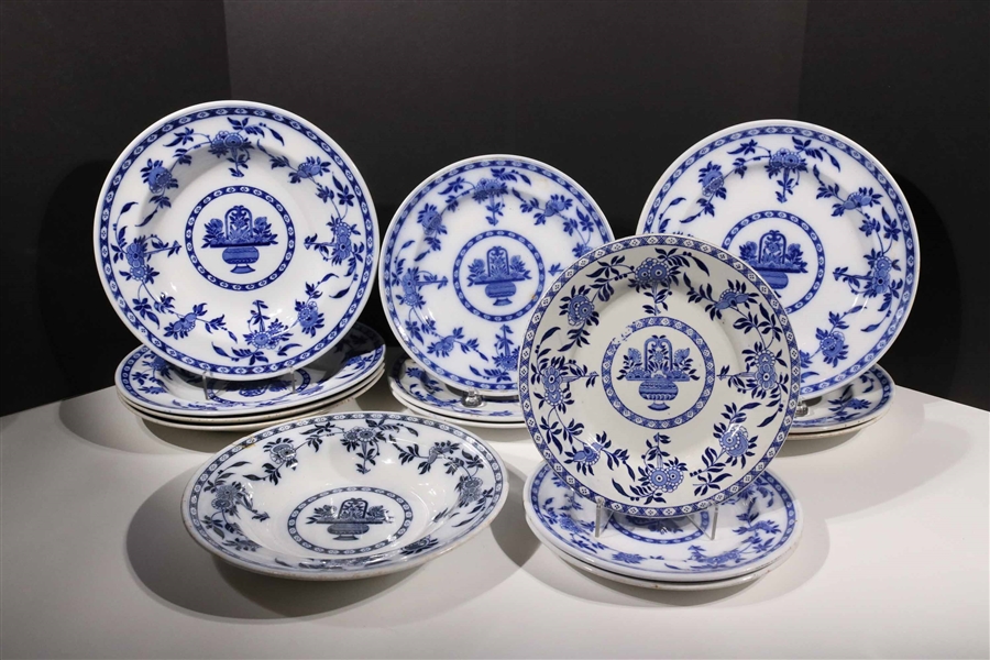 English Minton "Delft" Pattern Plates and Bowls