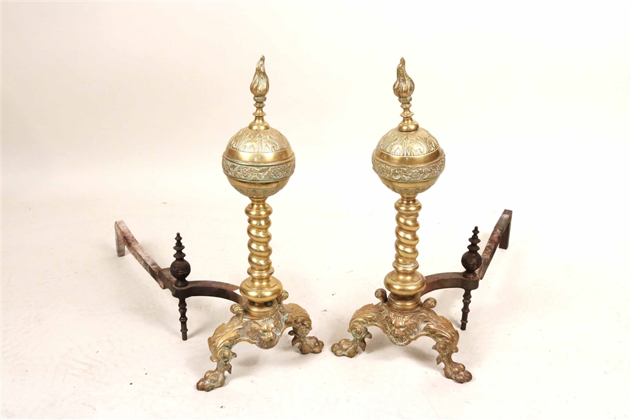 Pair of Aesthetic Movement Brass Andirons