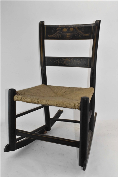 Lot Detail - Small Black Painted and Stencil Decorated Rocker
