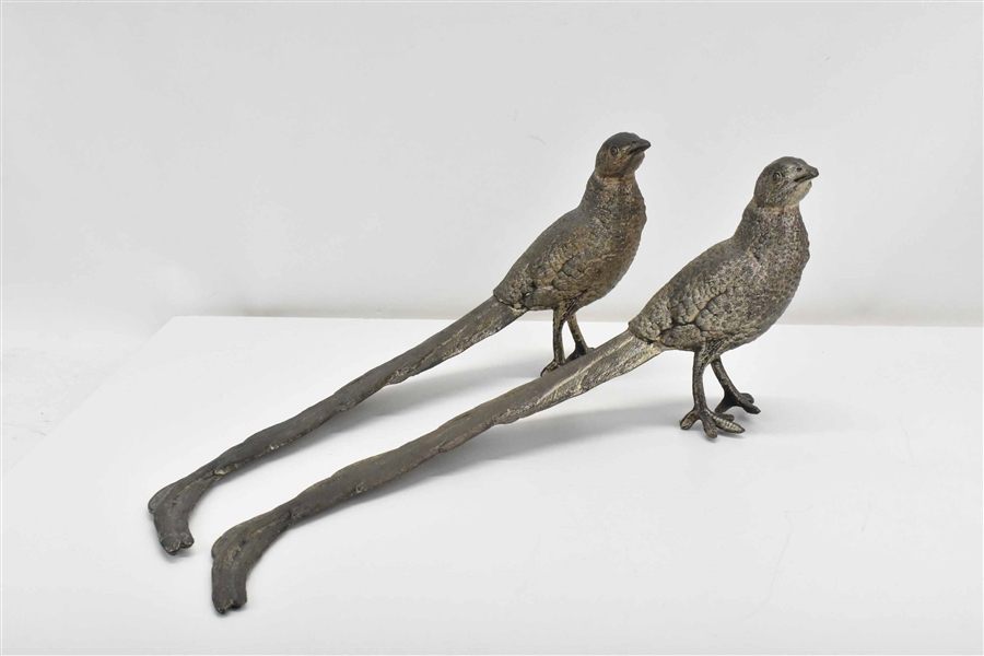 Pair of Silvered Metal Pheasants