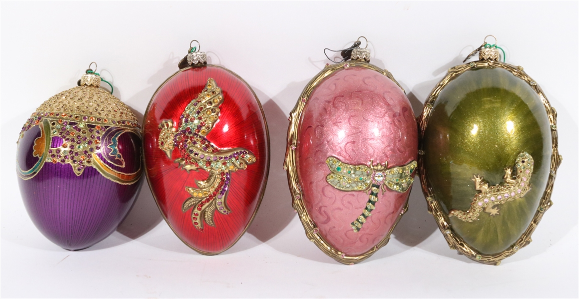 Four Jay Strongwater Enamel Christmas Ornaments