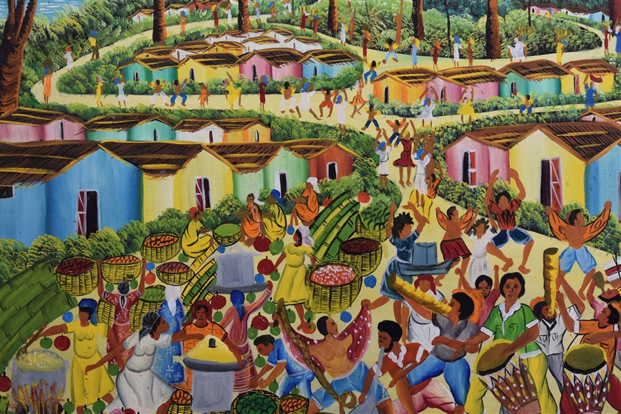 Oil on Canvas of Caribbean Village Celebration