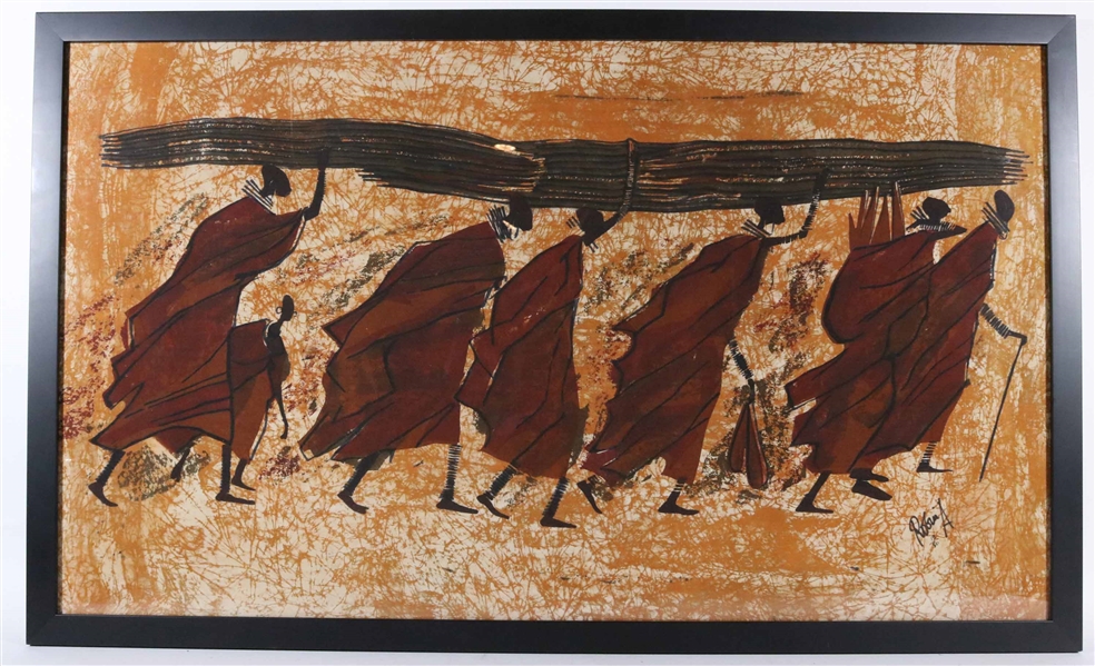 Lithograph on Fabric, Procession of African Women