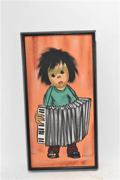 Bollini, Oil on Canvas of Boy Playing Accordion