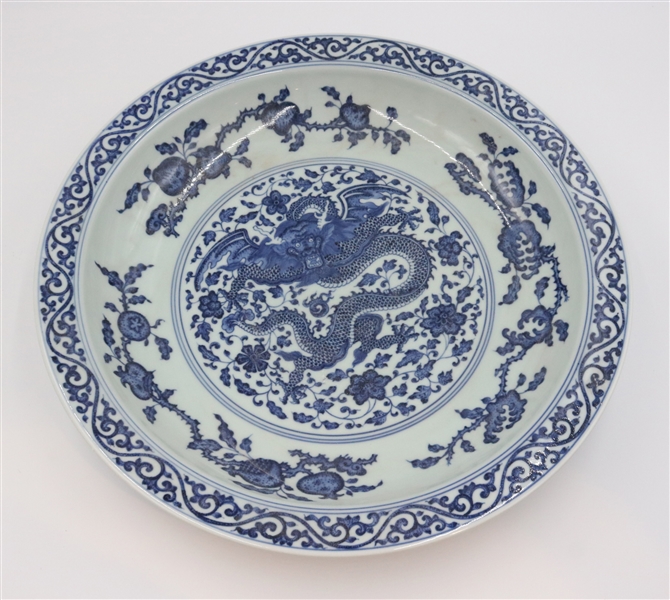Chinese Blue-and-White Dragon Decorated Charger