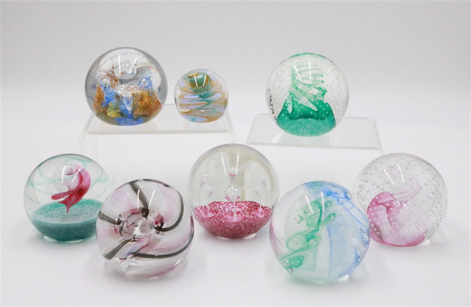 Eight Caithness Art Glass Paperweights 