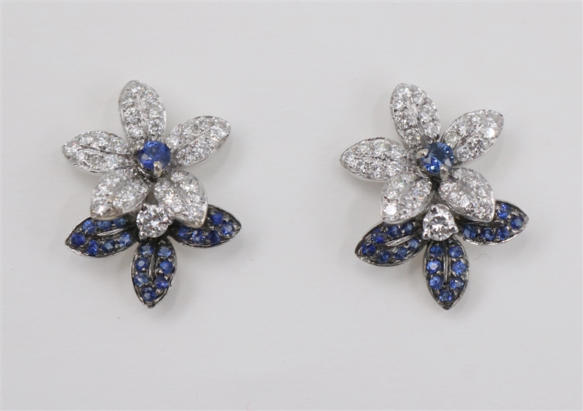 Sapphire and Diamond Flower Earrings