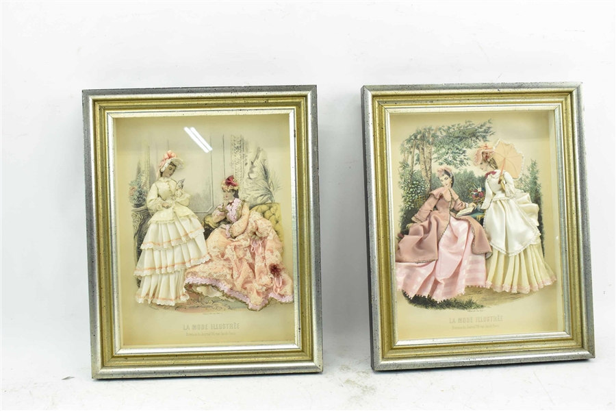 Two La Mode Illustree Hand Embellished Prints