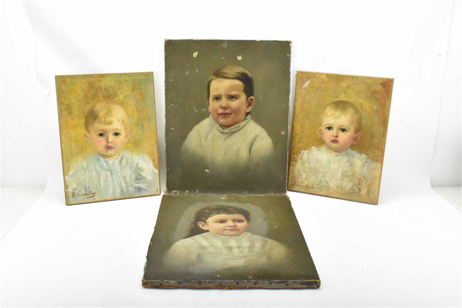 Four Oil on Canvas Portraits of Children