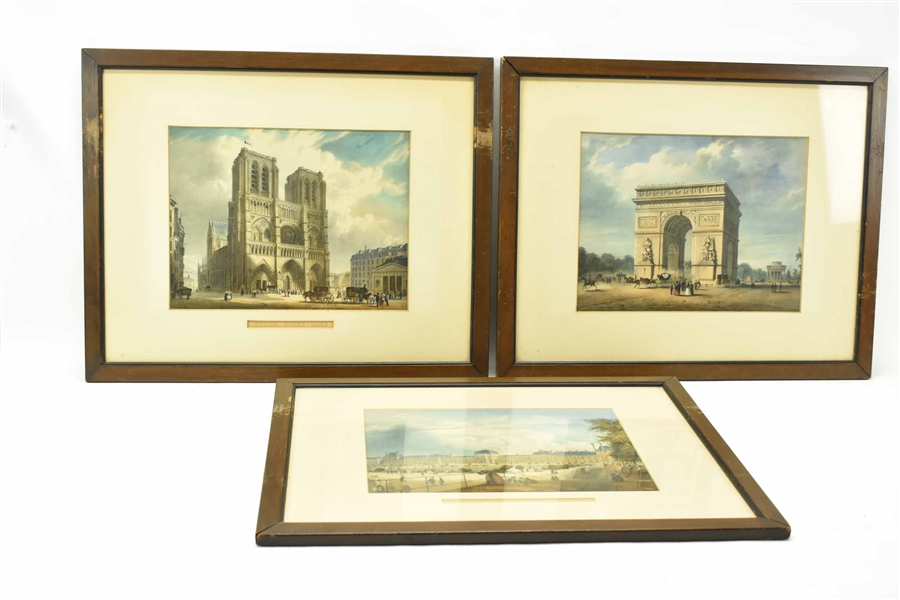 Three French Architectural Colored Landmark Print