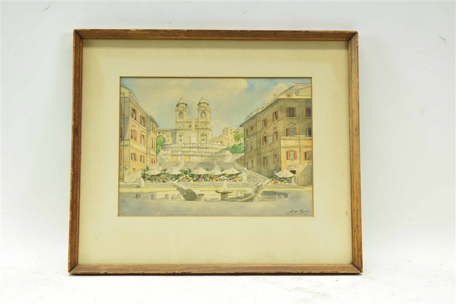 Watercolor on Paper of the Spanish Steps in Rome