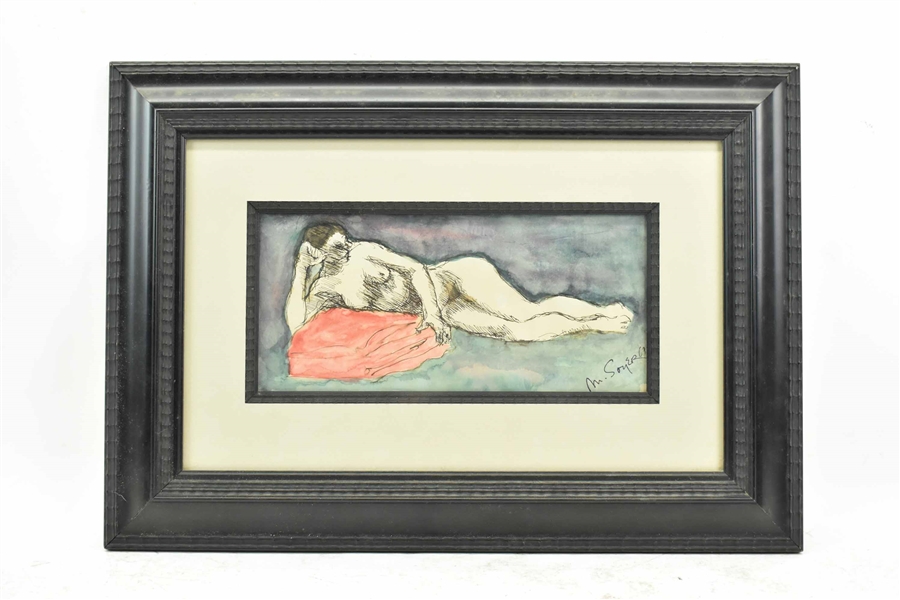Watercolor, Reclining Nude, Moses Soyer