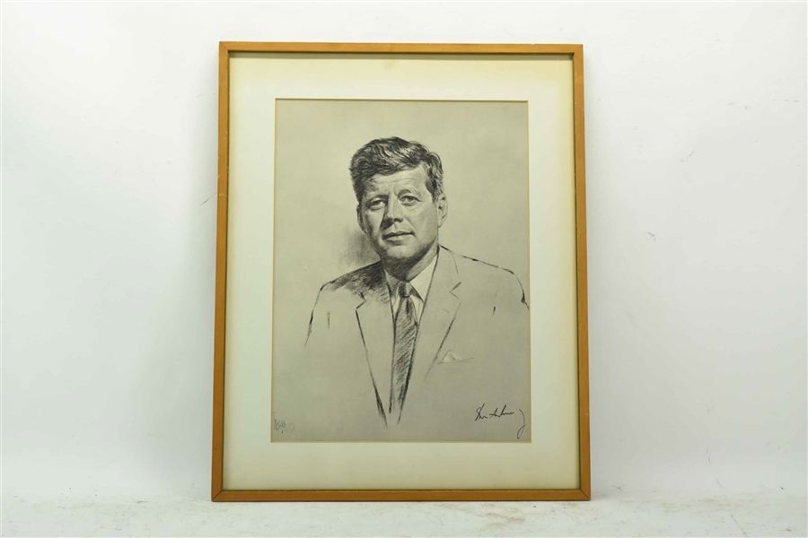 John F Kennedy Portrait Print by Louis Lupas