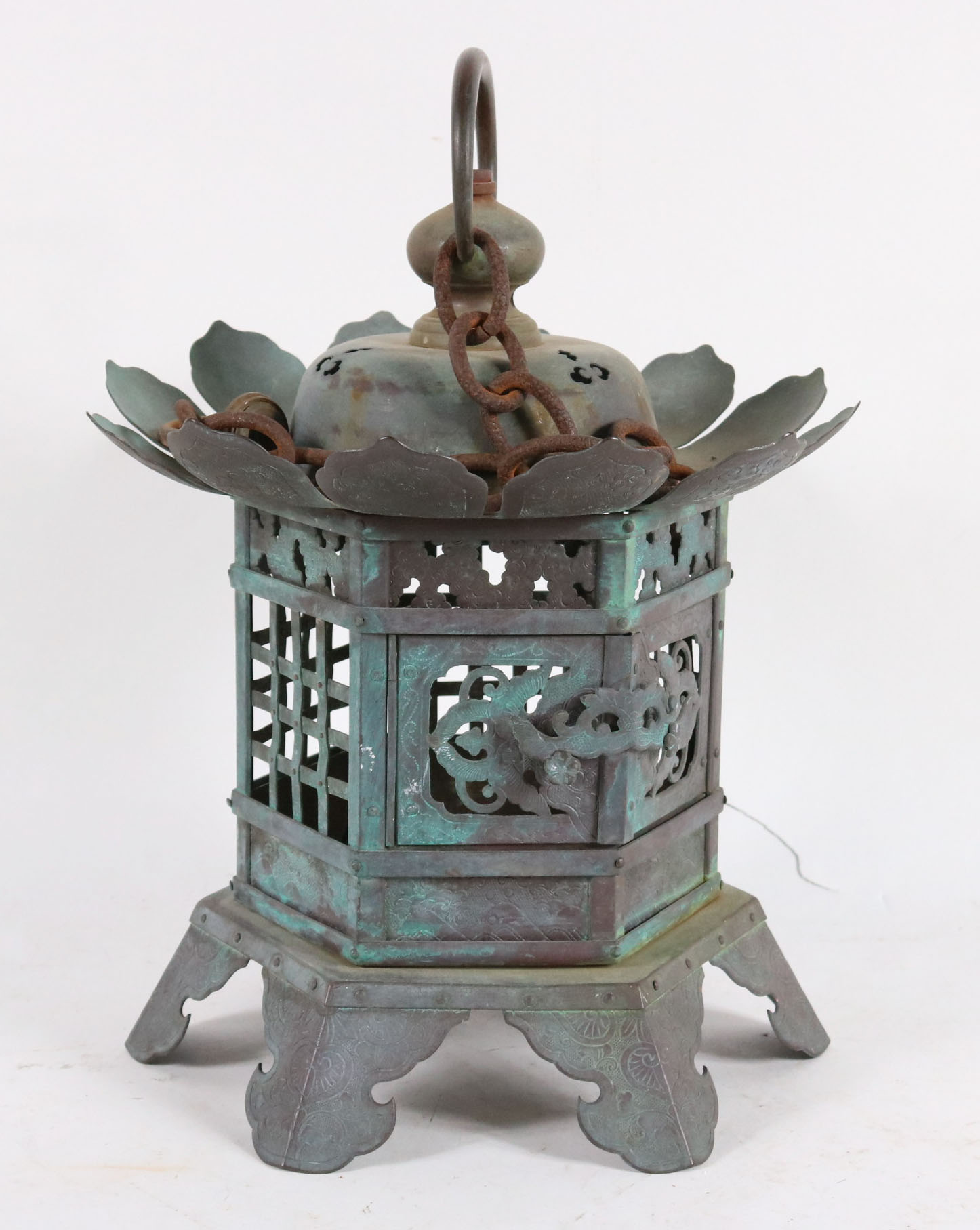 Lot Detail - Chinese Patinated Metal Hanging Lantern