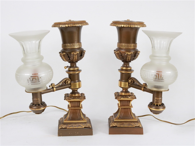 Pair of Bronze Messenger & Son Argand Lamps