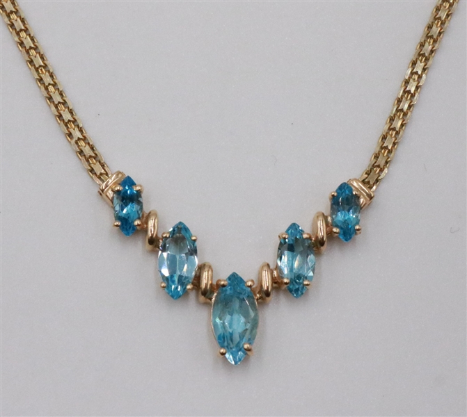 14k Yellow Gold & Blue Topaz Necklace