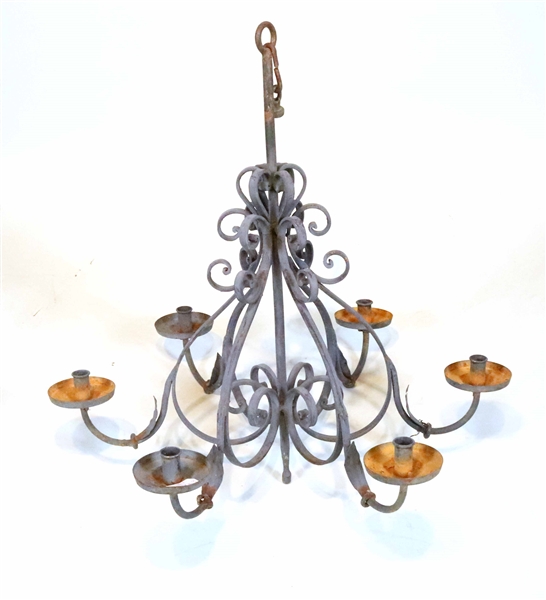 Painted Wrought-Iron & Tole Six-Light Chandelier