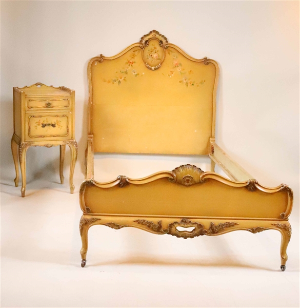 Louis XV Style Painted Bedside Commode and Bed