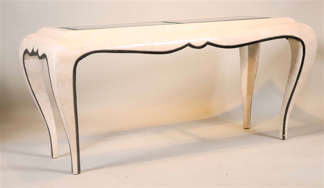 Modern Stone Veneer and Glass Top Console Table