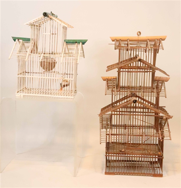 Two Asian Bamboo Birdcages