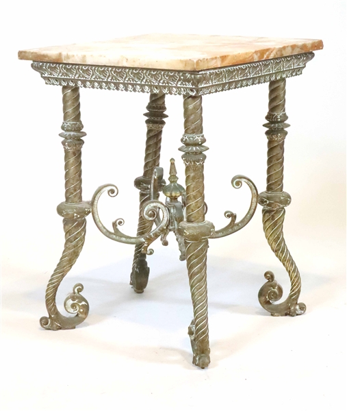 Late Victorian Brass Marble Top Side Table