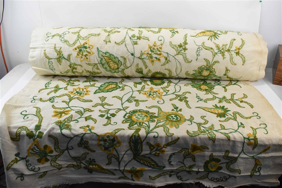 39 yds Green & Yellow Crewel Embroidered Fabric