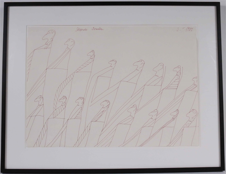 Oswald Tschirtner, Ink on Paper, Sixteen Men