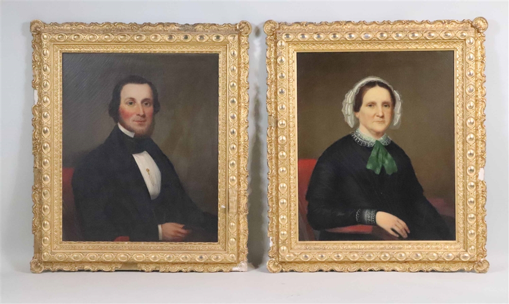 Pair of Oil on Canvas Portraits of The Prescotts