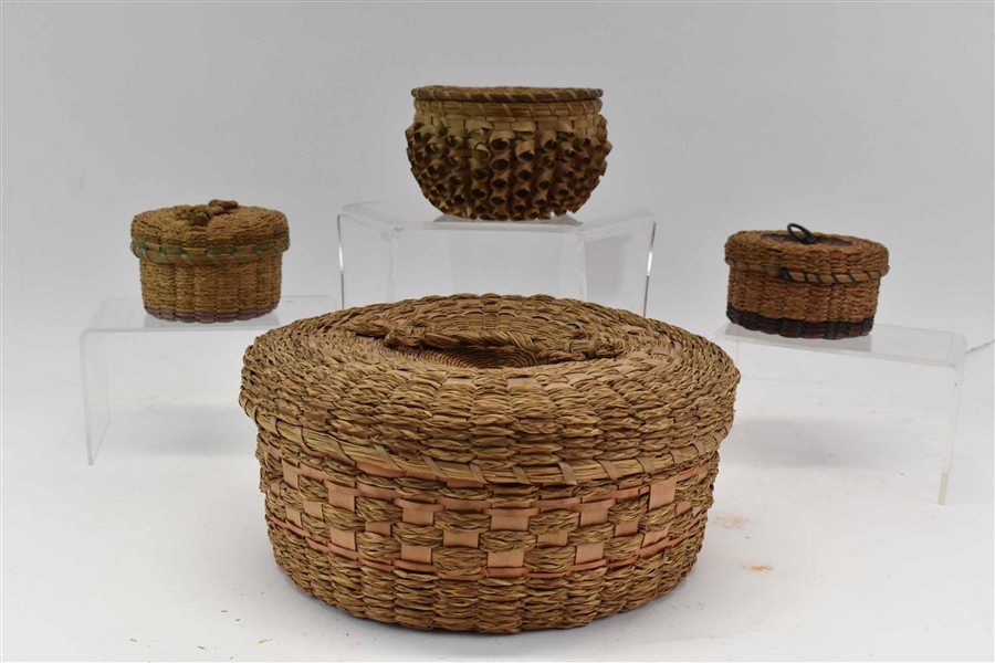 Group of Native American Micmac Round Baskets