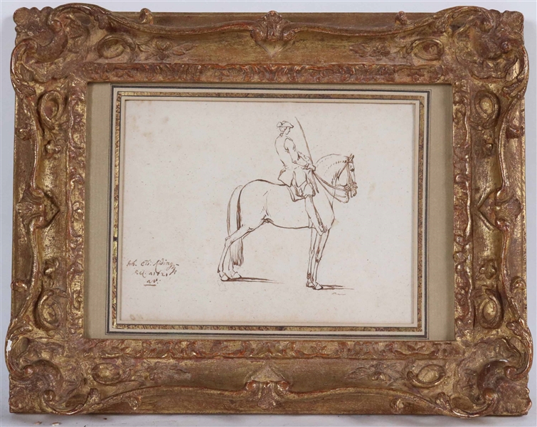 Johann Ridinger, Pen and Ink, Man on Horseback