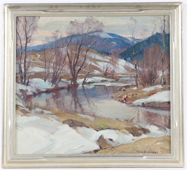 Emile A. Gruppe, Oil on Canvas, Winter Riverscape