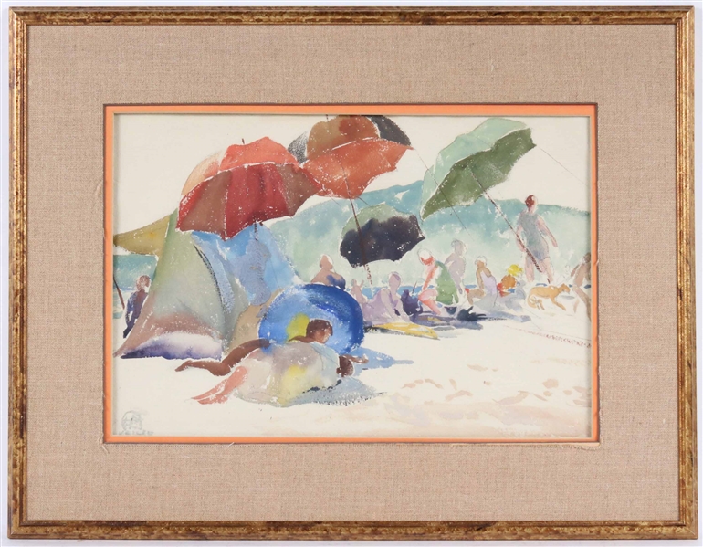 Henry George Keller, Watercolor, Beachgoers