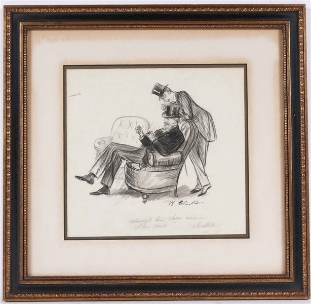 William Glackens, Ink on Paper, Two Men & Chairs