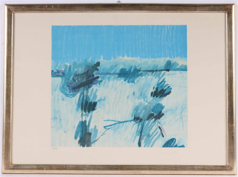 Abstract Lithograph in Blue