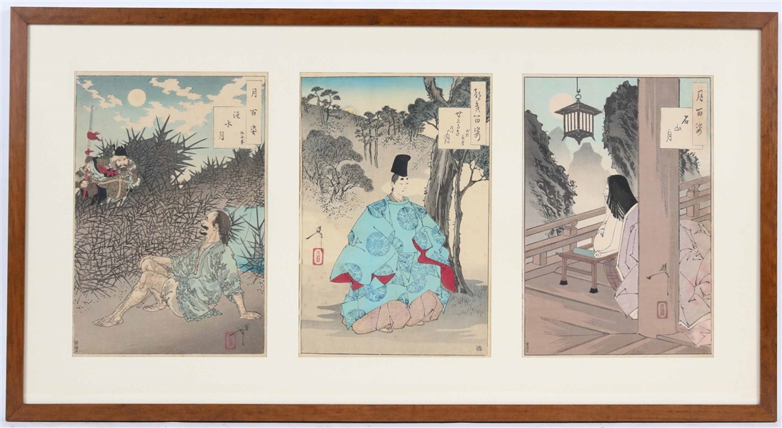 Japanese Woodblock Triptych, 100 Moon Series