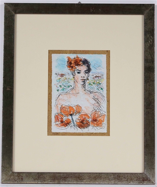 Michele Cascella, Lithograph, Woman with Flowers