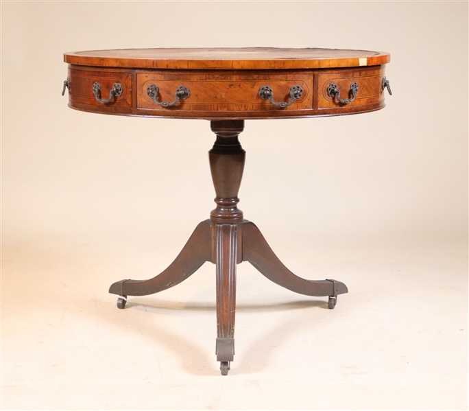 Regency Style Leather-Inset Mahogany Drum Table