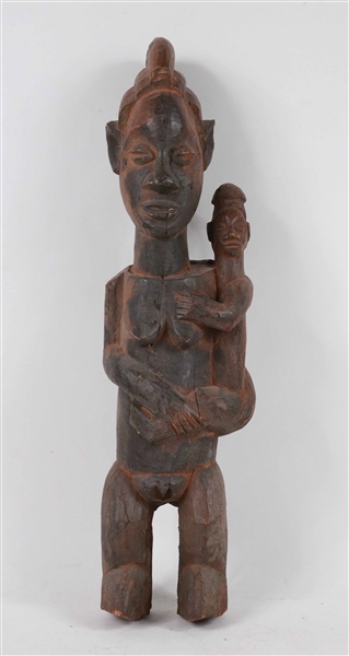 African Carved Figure of Mother and Child