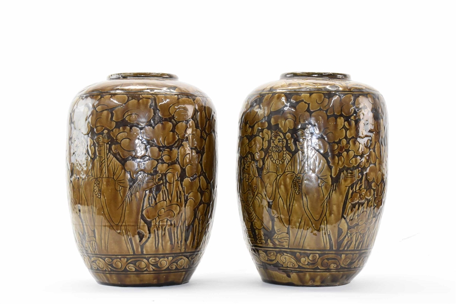 Pair of Chinese Brown Glazed Earthenware Vases