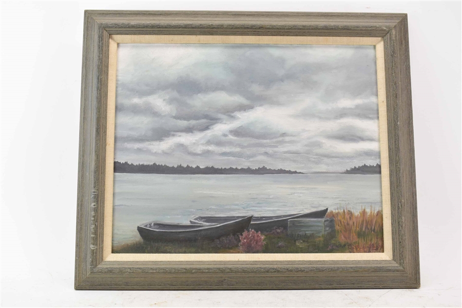 Signed Oil on Canvas Row Boats