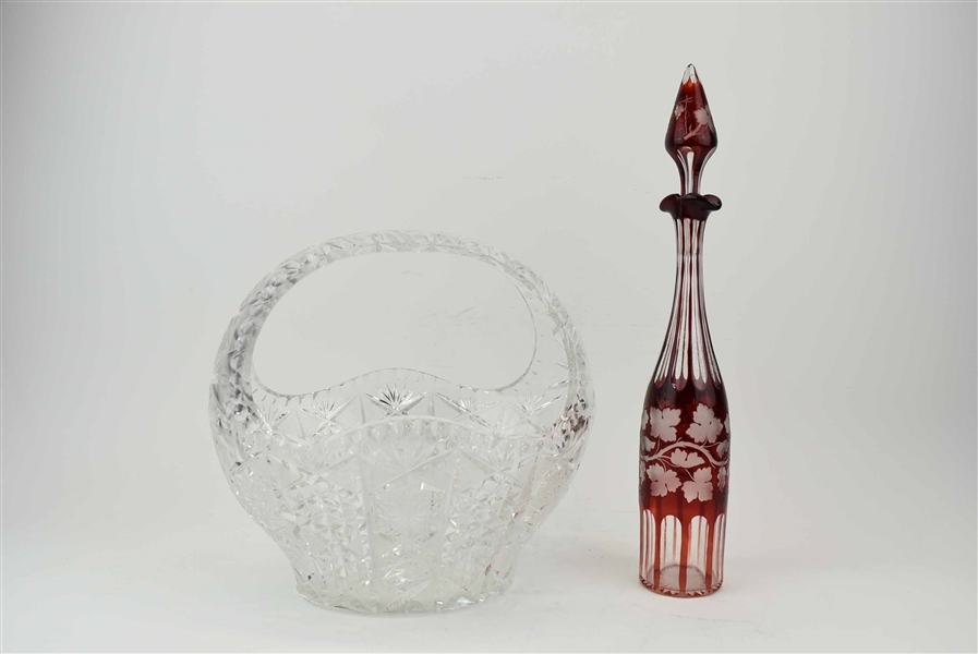 Bohemian Red Cut to Clear Decanter