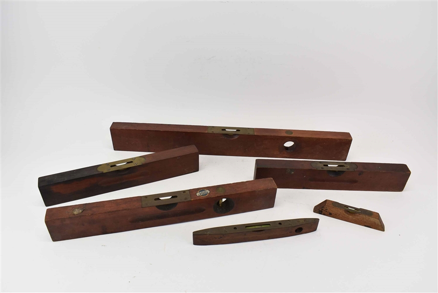 Group of Antique & Vintage Wood and Brass Levels