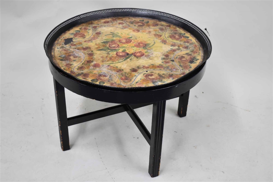 Paint Decorated Circular Russian Tray Low Table