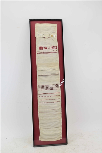 Red and White Vertical Sampler, 19/20th C.