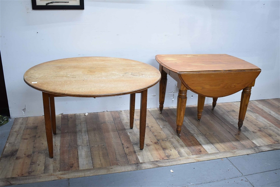 Two Antique Oak Drop Leaf Dining Tables